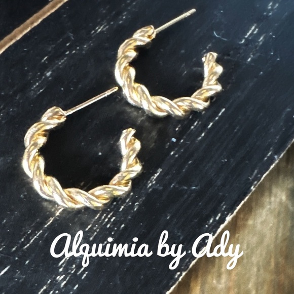 Gold Twisted Hoop Earrings - Picture 1 of 1